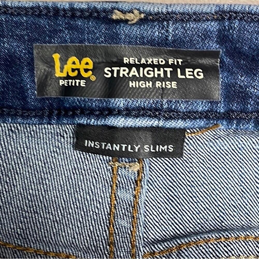 Lee jeans straight leg relaxed fit blue slimming high rise 5 pocket denim sz 34P - Picture 4 of 5